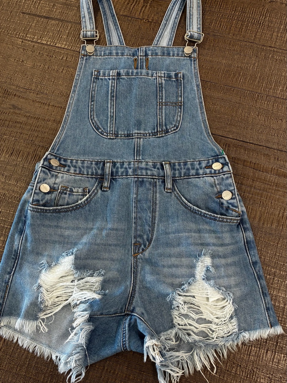 Denim Blue Distressed women’s  Overall Shorts